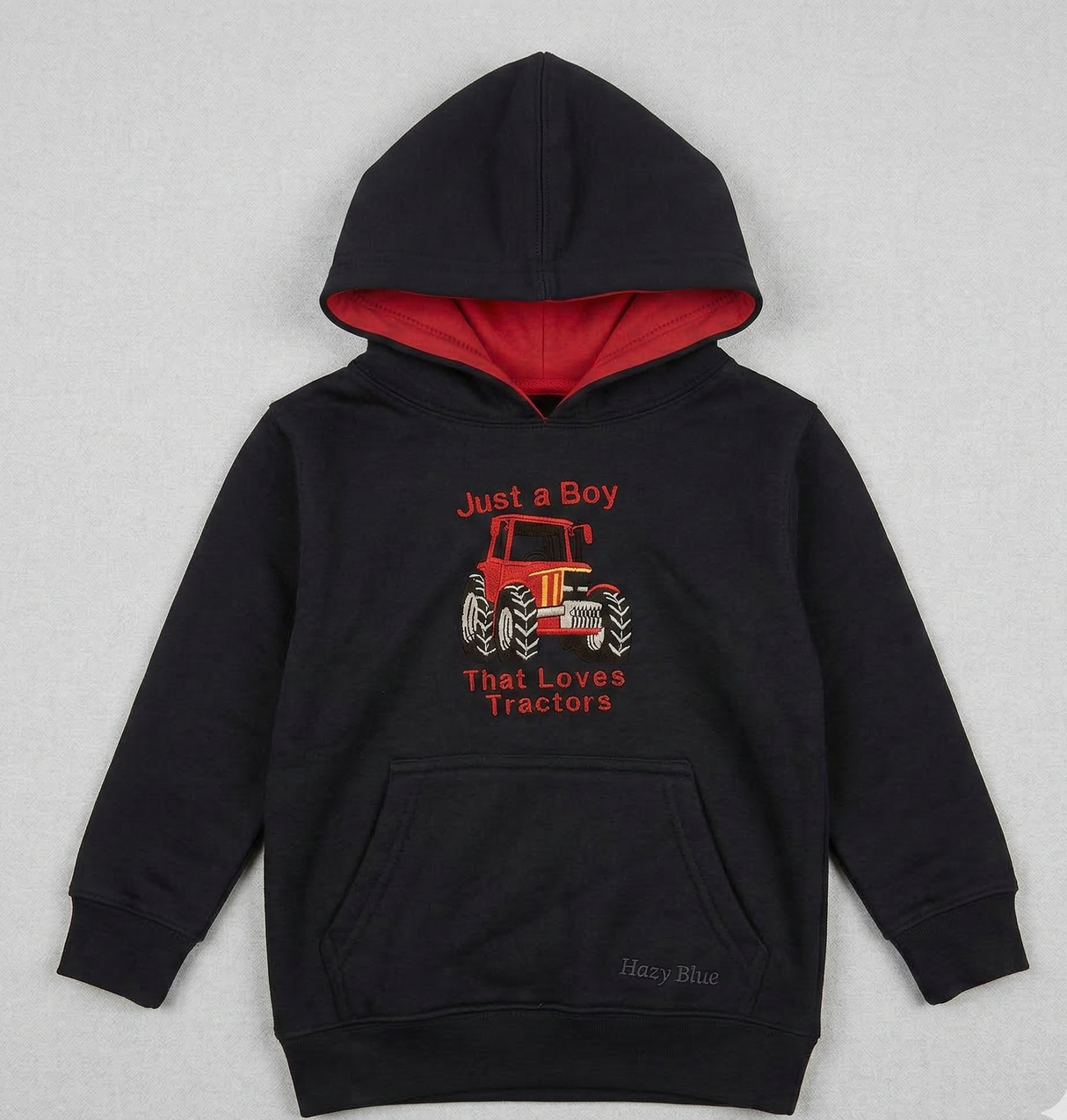 Hazy Blue Ryan Kids' Tractor Hoodie - "Just a Boy That Loves Tractors"