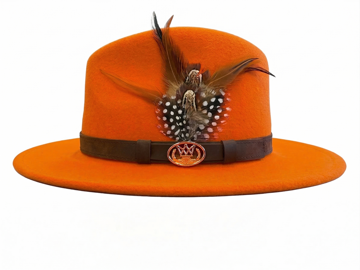 Hazy Blue Wool Felt Hat Fedora with Pheasant Feather - Megan