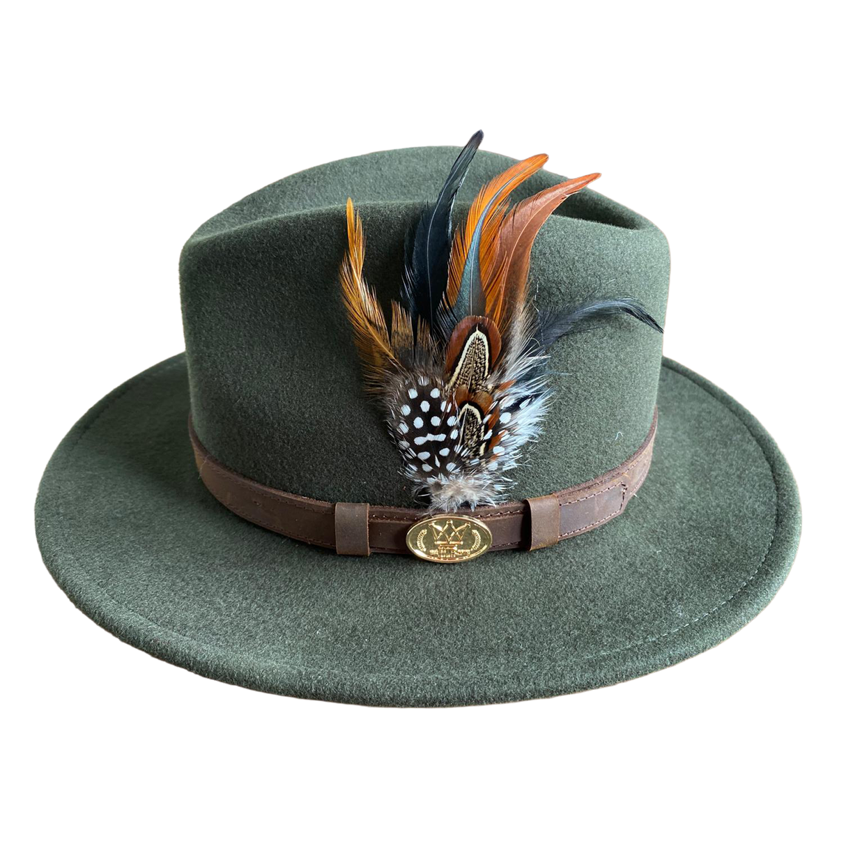 Hazy Blue Wide Brim Wool Felt Fedora with Pheasant Feather Band