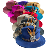 Hazy Blue Wide Brim Wool Felt Fedora with Pheasant Feather Band
