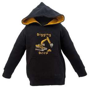Hazy Blue Leo Kids' Digger Hoodie - "Digging Deep" Construction Jumper - Just £14.99! Shop now at Warwickshire Clothing. 