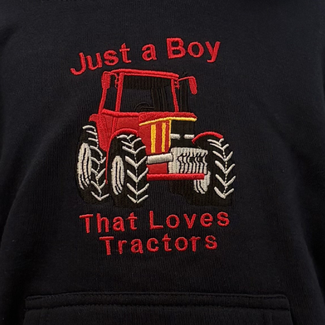 Hazy Blue Ryan Kids' Tractor Hoodie - "Just a Boy That Loves Tractors" - Just £14.99! Shop now at Warwickshire Clothing. 