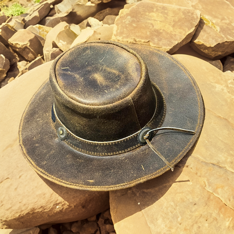 Hazy Blue Unisex Cowboy Distressed Leather Hat - Detroit - Just £17.99! Shop now at Warwickshire Clothing. 