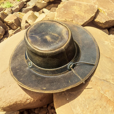 Childrens Kids Real Leather Australian Western Cowboy Tan Crazy Horse Bush Hat - Troy - Just $16.99! Shop now at Warwickshire Clothing. Free Dellivery.