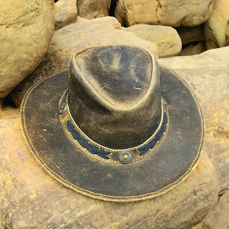 Hazy Blue Kids Real Leather Australian Western Cowboy Bush Hat - Troy - Just £14.99! Shop now at Warwickshire Clothing. 