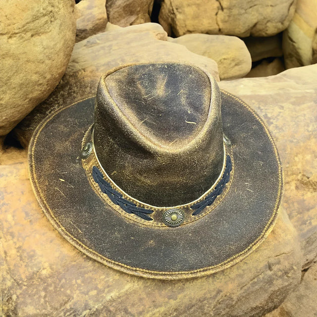 Childrens Kids Real Leather Australian Western Cowboy Tan Crazy Horse Bush Hat - Troy - Just $16.99! Shop now at Warwickshire Clothing. Free Dellivery.