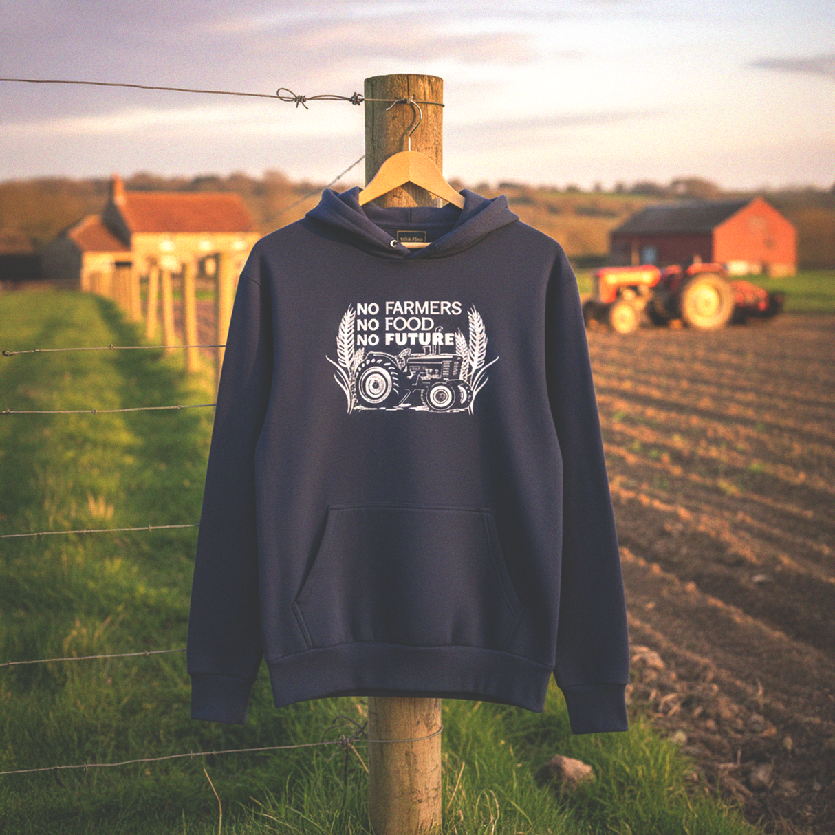 Hazy Blue "No Farmers No Food No Future" Graphic Hoodie – Clarkson Edition