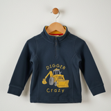 Hazy Blue Kids Half Zip Fleece - Heavyweight Warm Pullover with Horse, Tractor & Digger Motifs (6 Months - 12 Years)