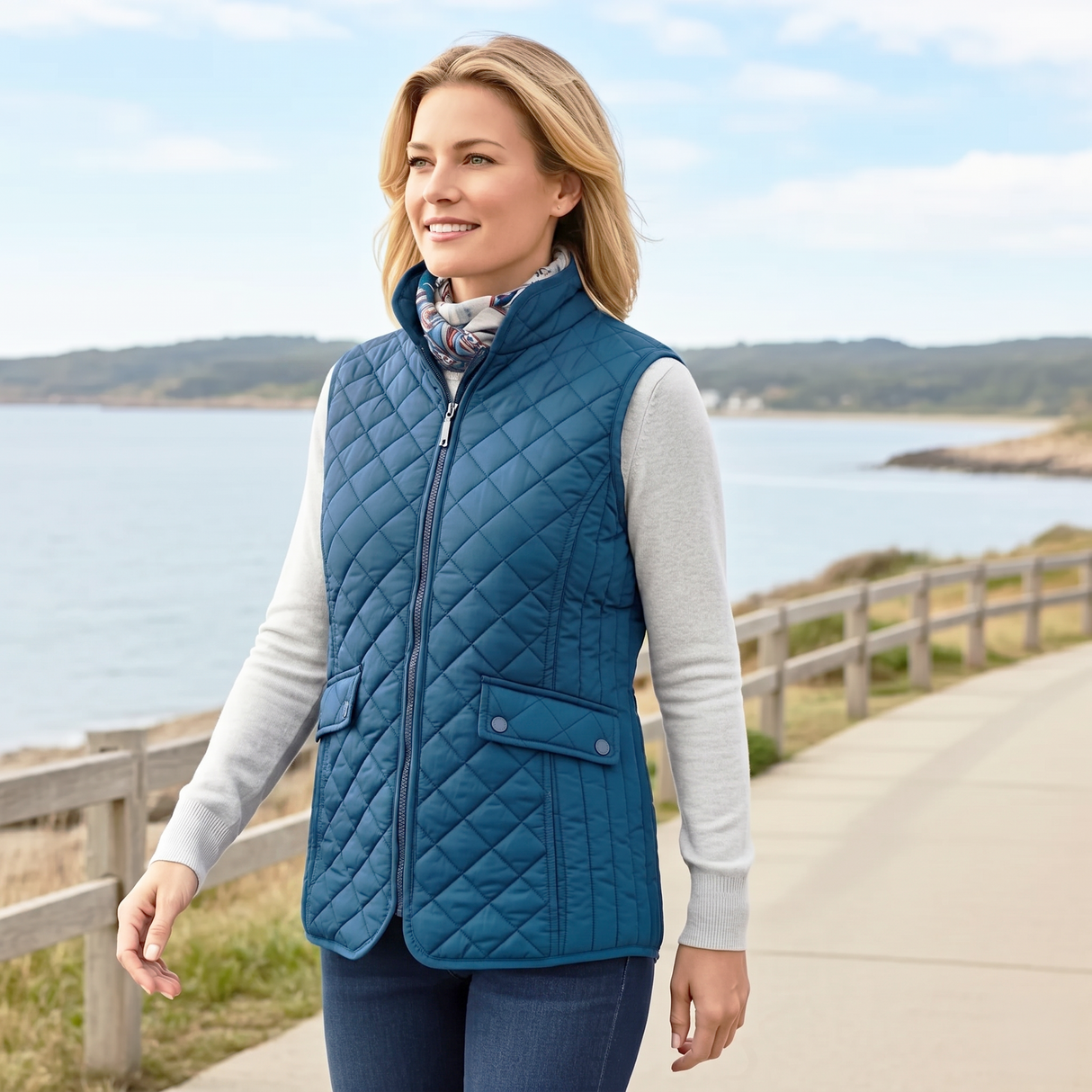Hazy Blue Tanya Quilted Gilet: Classic Comfort, Modern Style