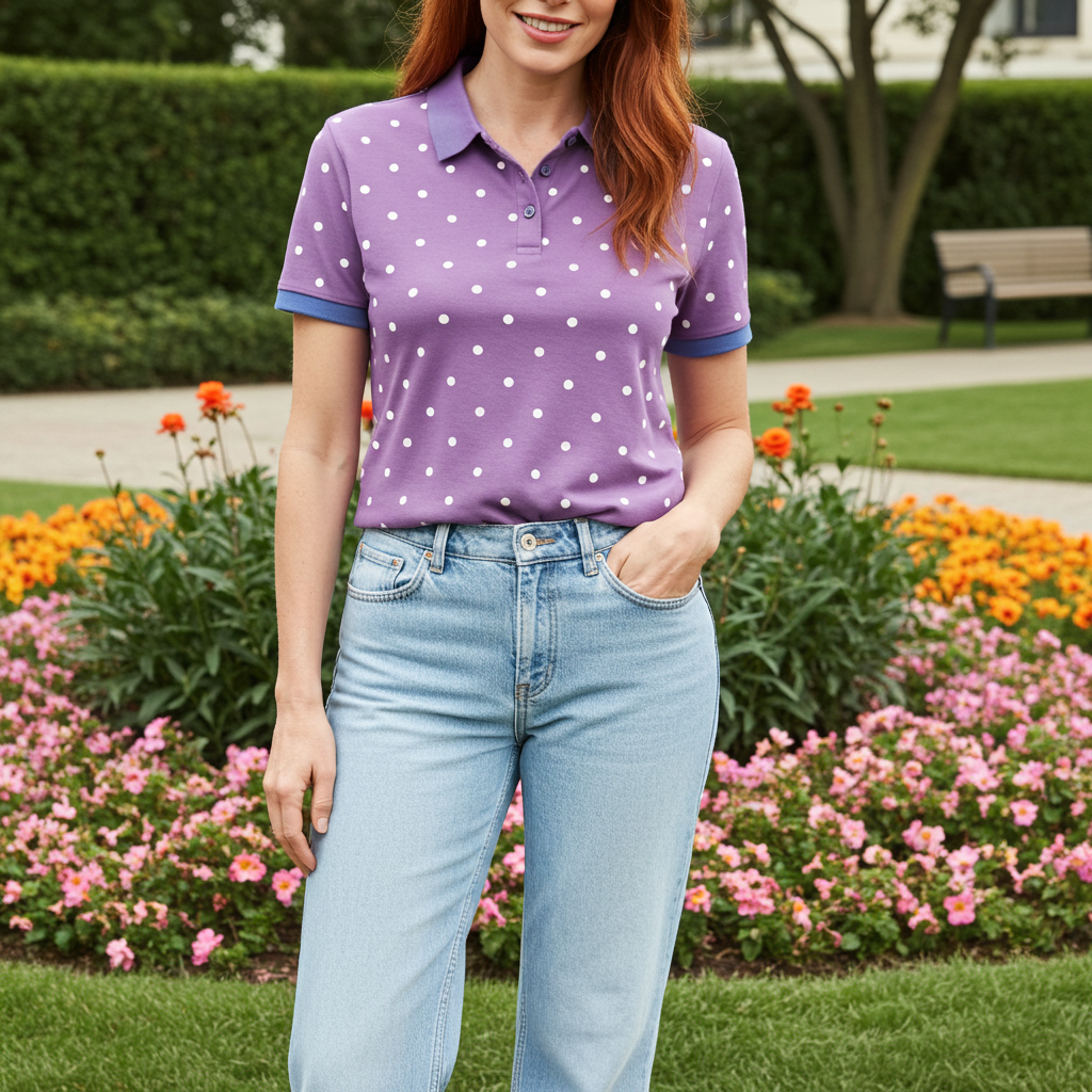 Hazy Blue Womens Short Sleeve Polo Shirt - Lilly