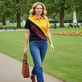 Hazy Blue Women's Striped Polo Shirt Chloe with Number 5 Detail