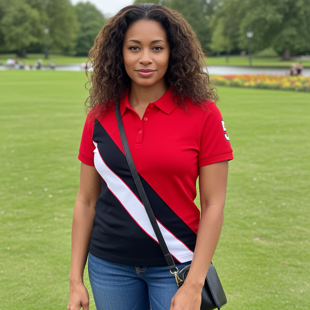 Hazy Blue Women's Striped Polo Shirt Chloe with Number 5 Detail