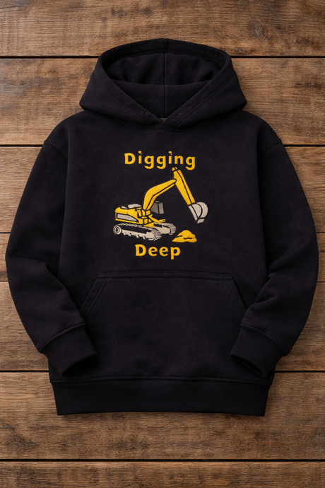 Hazy Blue Leo Kids' Digger Hoodie - "Digging Deep" Construction Jumper