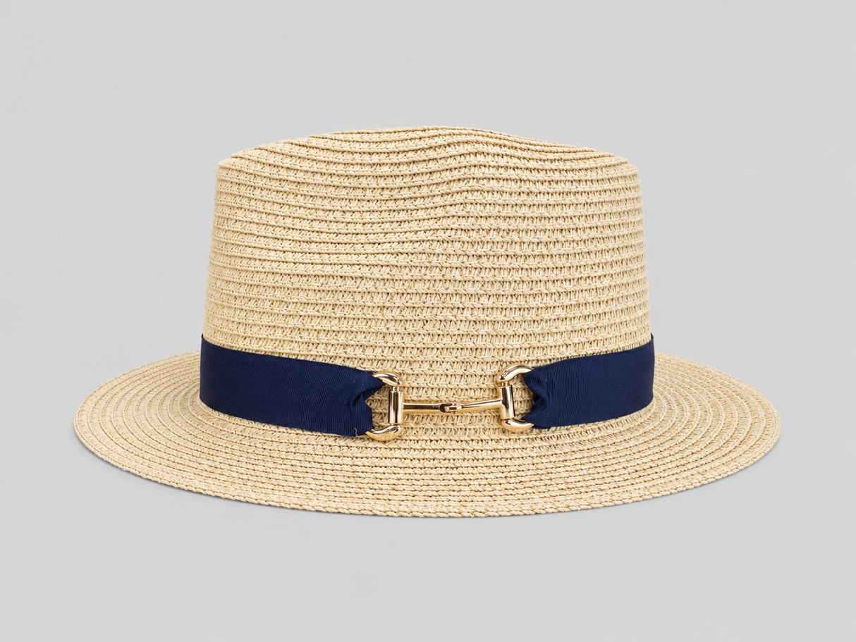 House of Tweed Unisex Paper Straw Hat Fedora Panama Wide Brim - Buckle