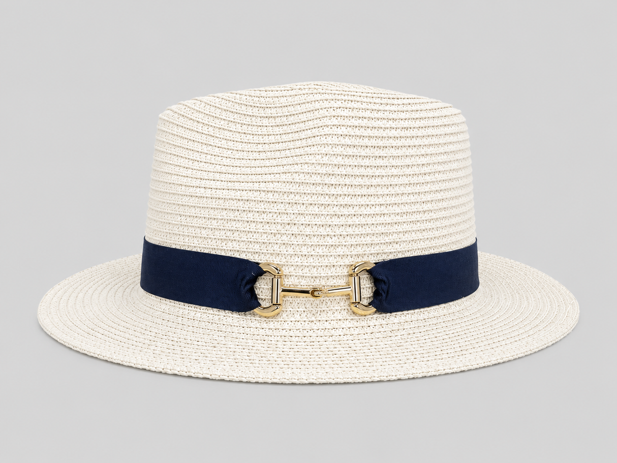 House of Tweed Unisex Paper Straw Hat Fedora Panama Wide Brim - Buckle