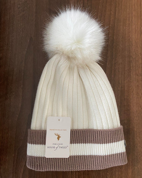 House of Tweed Luxury Striped Ladies Pom Pom Bobble Beanie Hats - Just £12.99! Shop now at Warwickshire Clothing. 