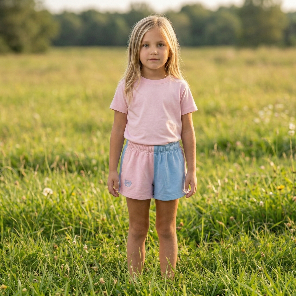 Hazy Blue Harper Colour Block Kids Shorts - Unisex