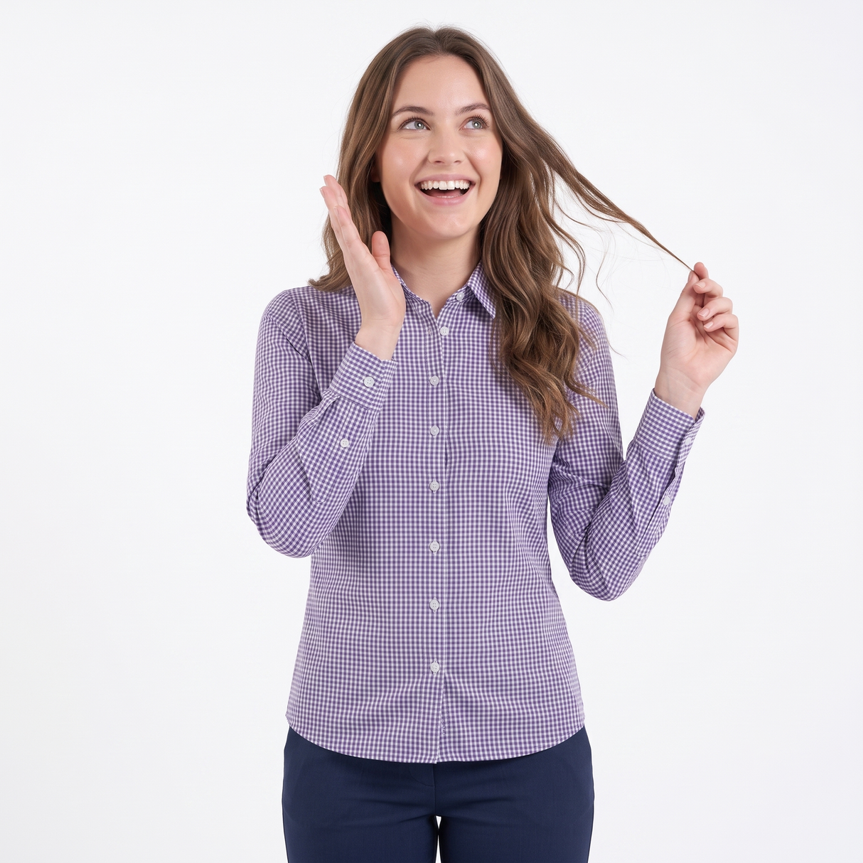 Hazy Blue Women's Cotton Long Sleeve Check Shirt - Carrie