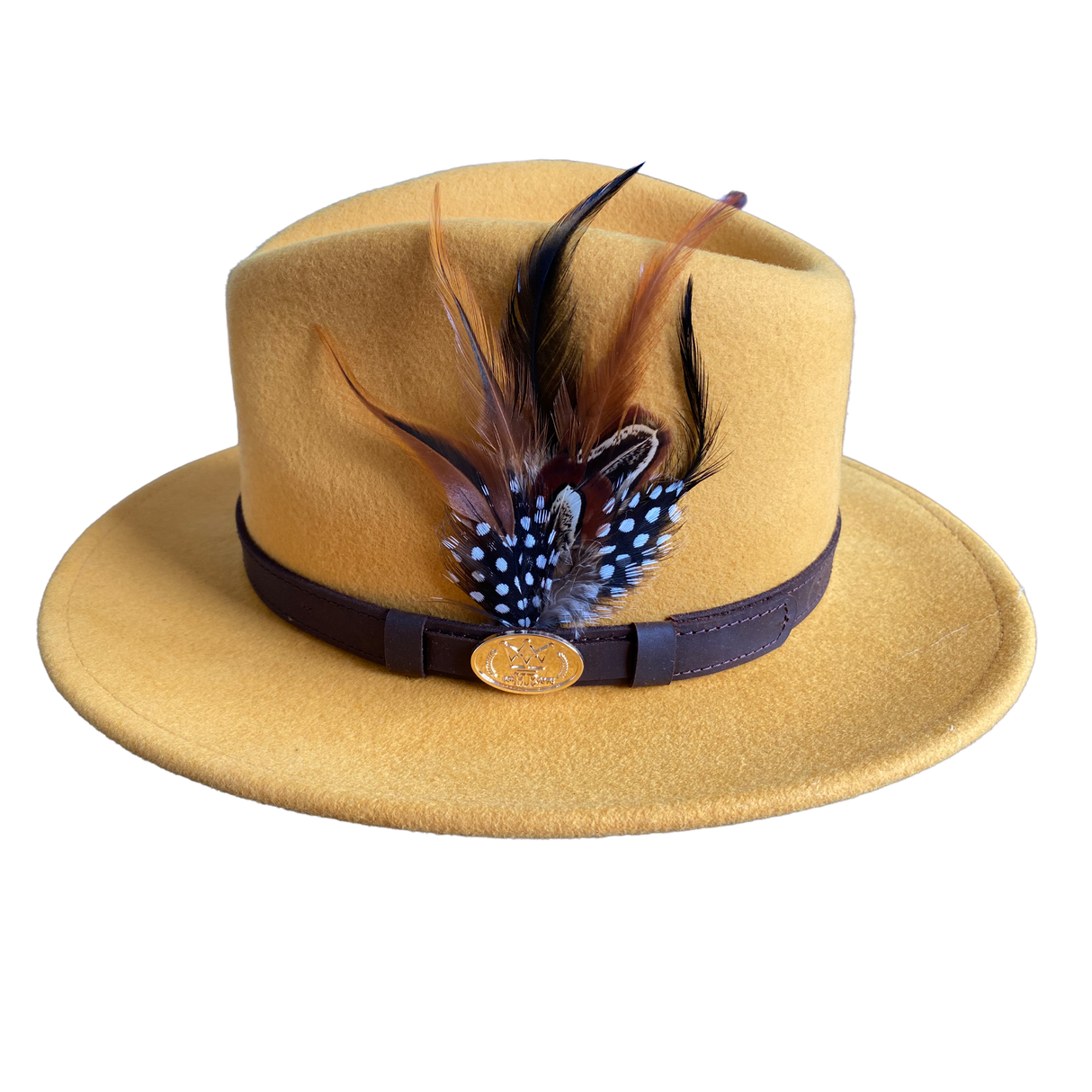 Hazy Blue Wide Brim Wool Felt Fedora with Pheasant Feather Band