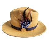 Hazy Blue Wide Brim Wool Felt Fedora with Pheasant Feather Band