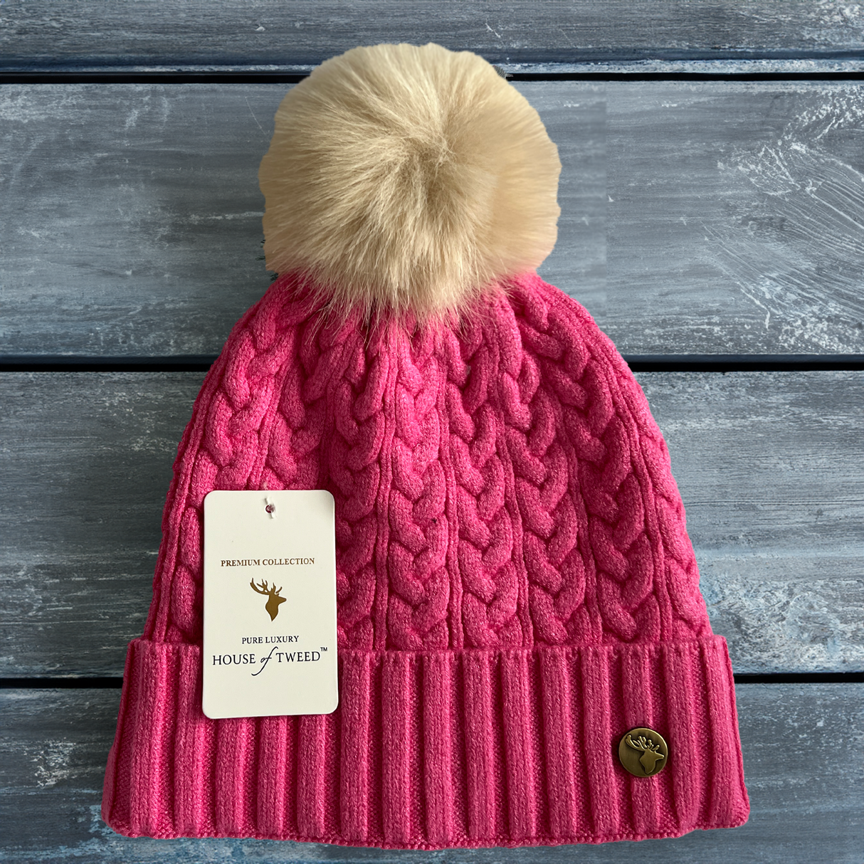 Ladies wool hats with sale fur pom pom