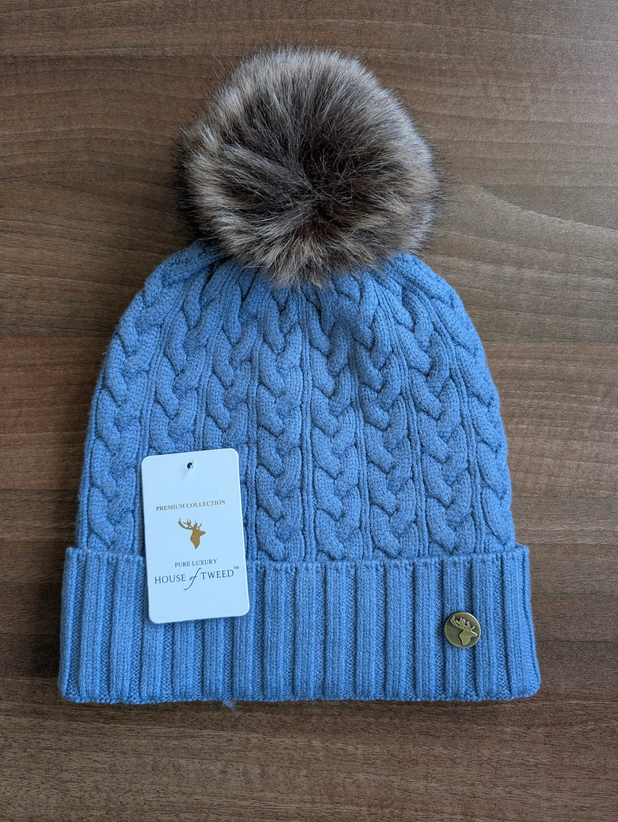 House of Tweed Luxury Plaited Ladies Bobble Pom Pom Beanie Hats