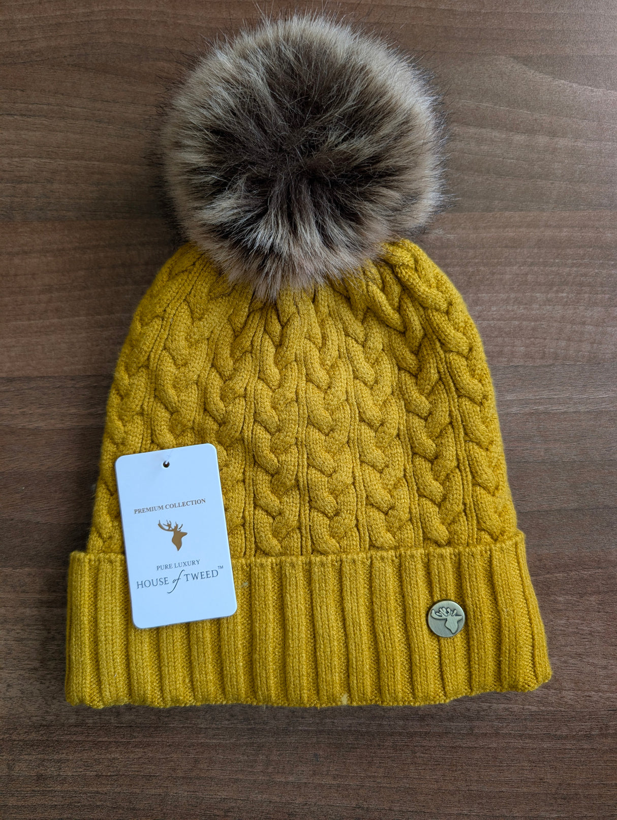 House of Tweed Luxury Plaited Ladies Bobble Pom Pom Beanie Hats