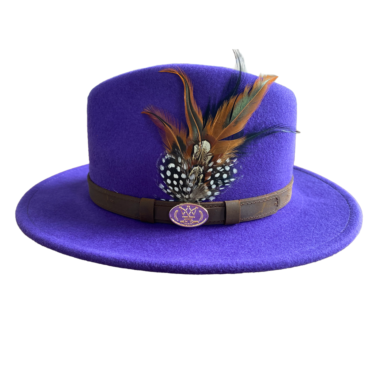 Hazy Blue Wide Brim Wool Felt Fedora with Pheasant Feather Band