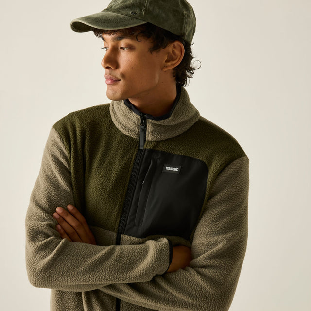 Men's Frankie Borg Colour Block Full Zip Fleece - Smokey Olive Dark Khaki