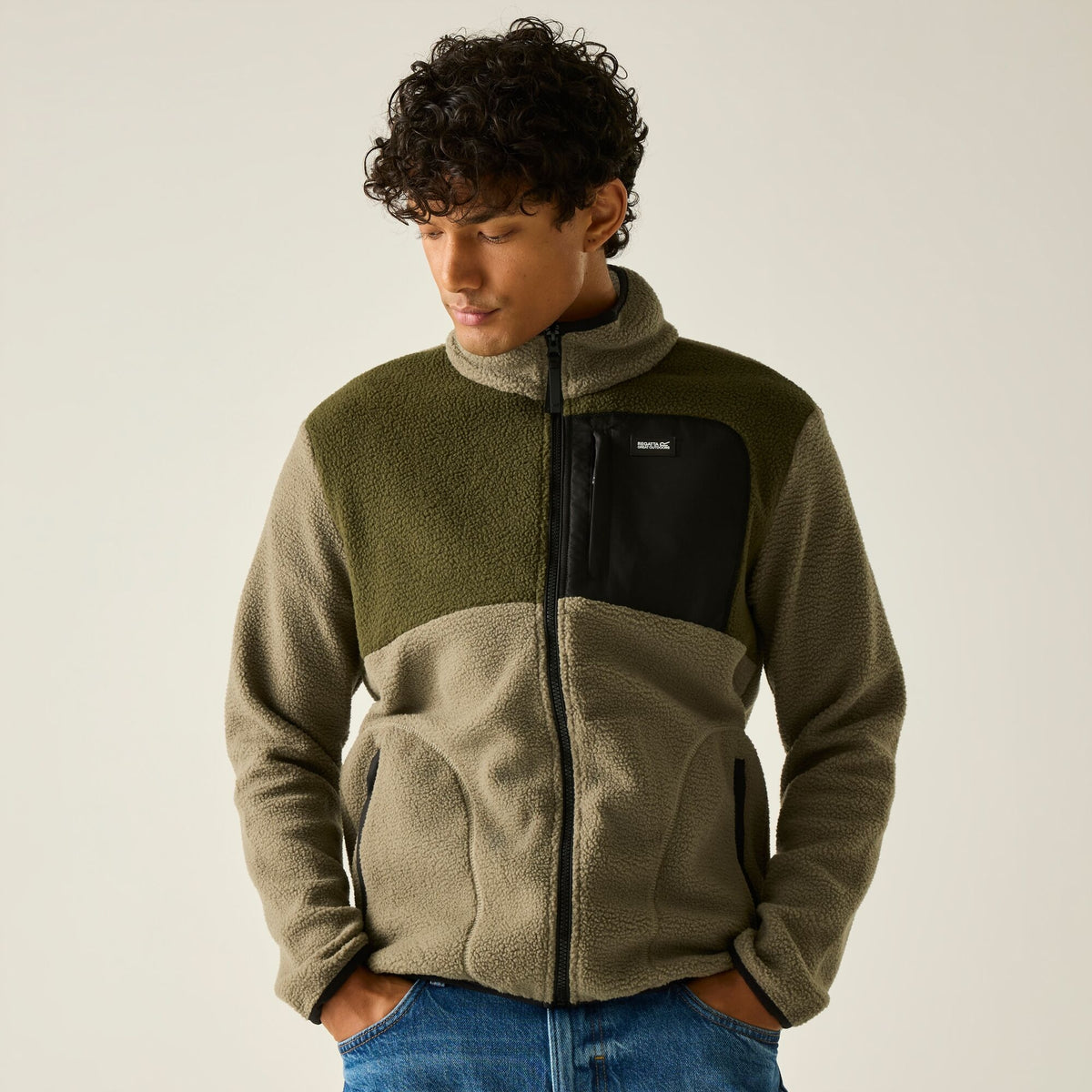 Men's Frankie Borg Colour Block Full Zip Fleece - Smokey Olive Dark Khaki