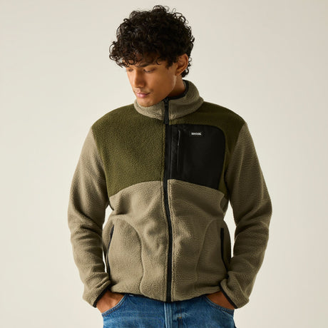 Men's Frankie Borg Colour Block Full Zip Fleece - Smokey Olive Dark Khaki