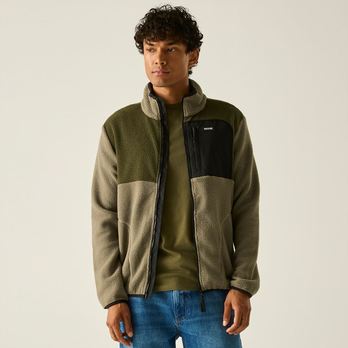 Men's Frankie Borg Colour Block Full Zip Fleece - Smokey Olive Dark Khaki