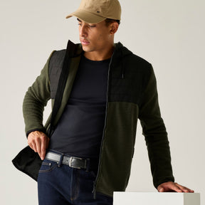 Men's Frankie Borg Hybrid Full Zip Fleece - Dark Khaki Black