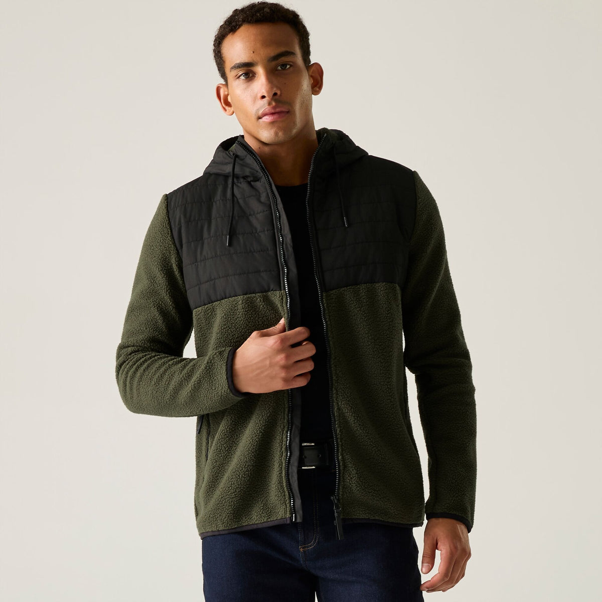 Men's Frankie Borg Hybrid Full Zip Fleece - Dark Khaki Black