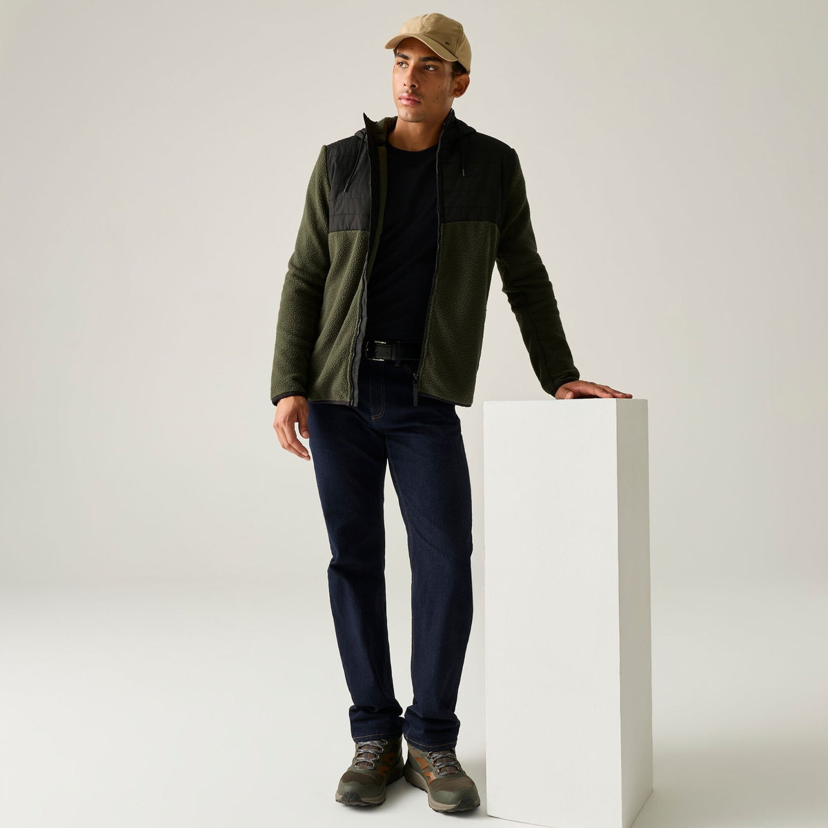 Men's Frankie Borg Hybrid Full Zip Fleece - Dark Khaki Black