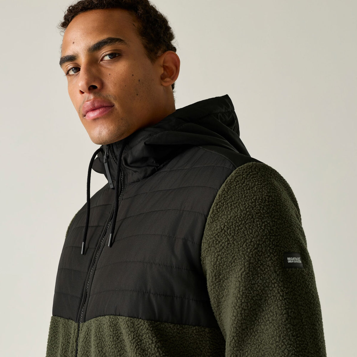 Men's Frankie Borg Hybrid Full Zip Fleece - Dark Khaki Black