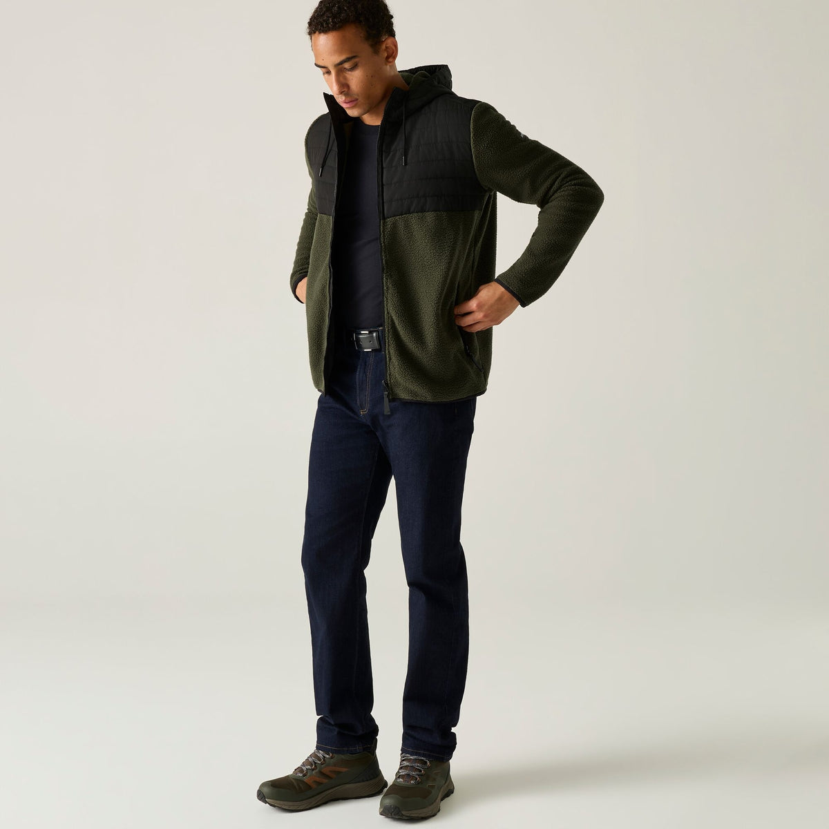 Men's Frankie Borg Hybrid Full Zip Fleece - Dark Khaki Black