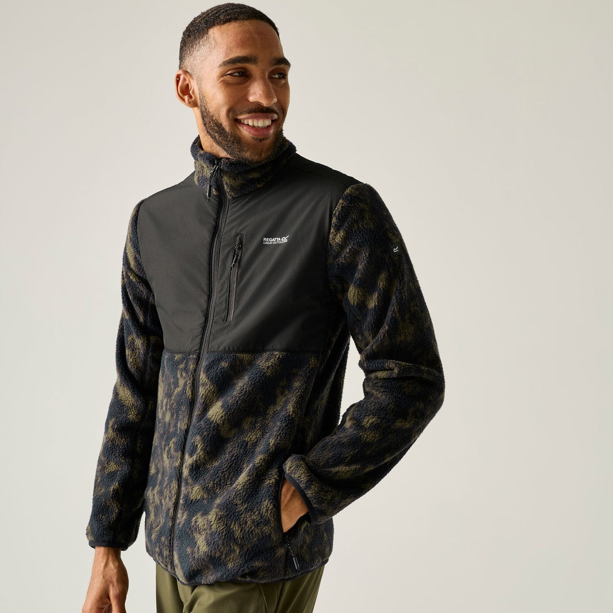 Men's Morran Water Resistant Full Zip Fleece | Textured Print Black