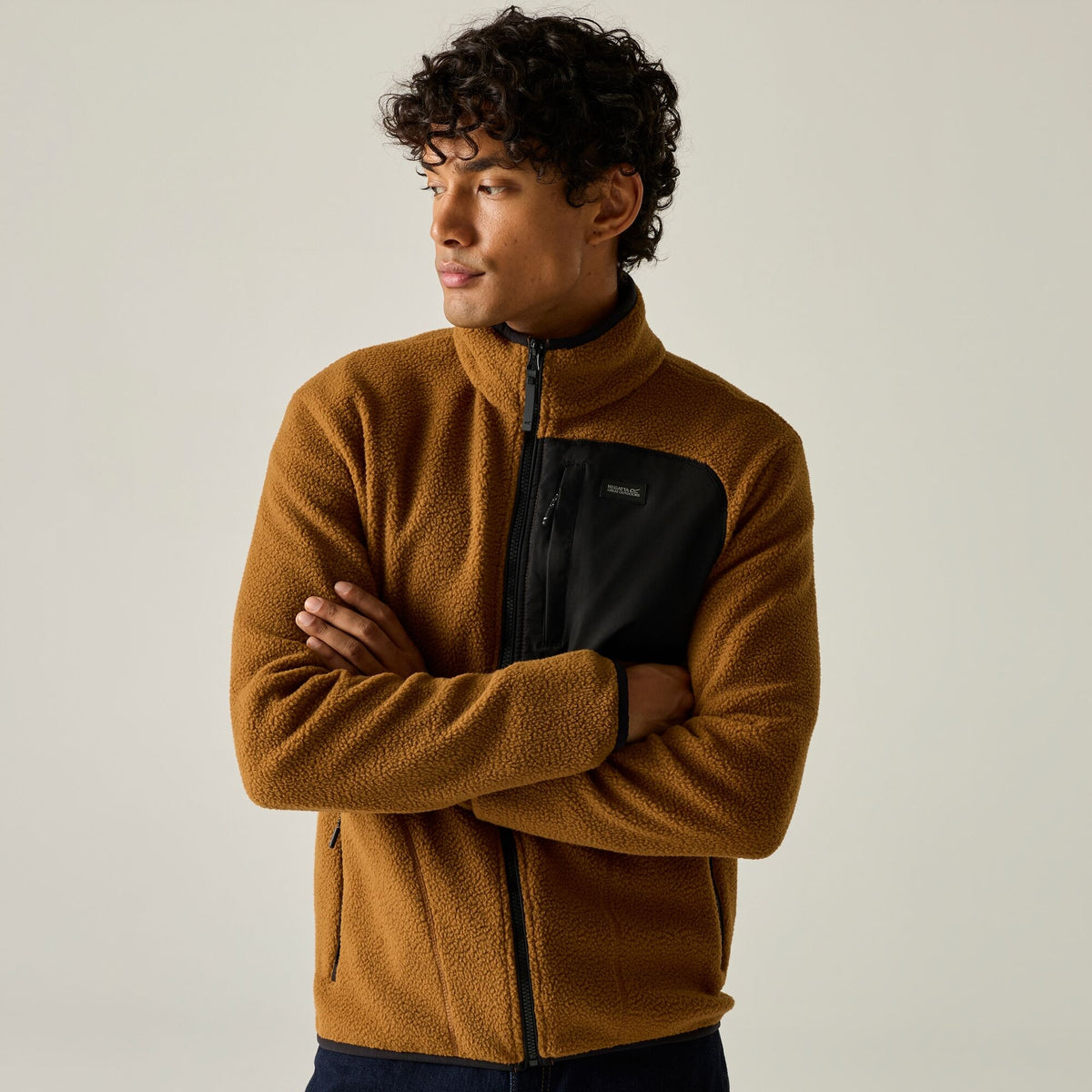 Men's Frankie Borg Full Zip Fleece Rich Tan Black