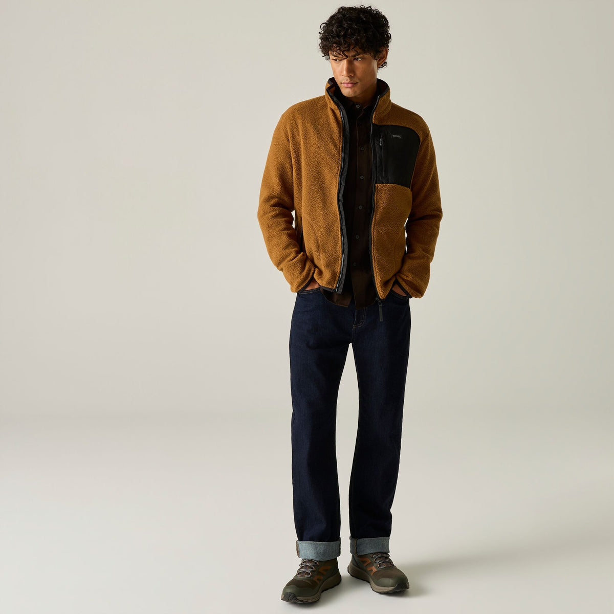 Men's Frankie Borg Full Zip Fleece Rich Tan Black