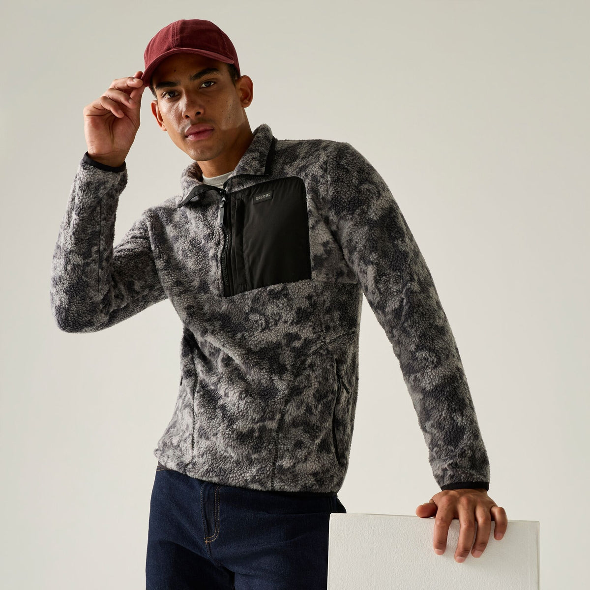 Men's Frankie Borg Half Zip Fleece - Misty Grey Winter Camo