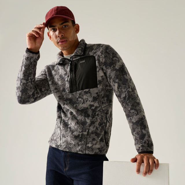 Men's Frankie Borg Half Zip Fleece - Misty Grey Winter Camo
