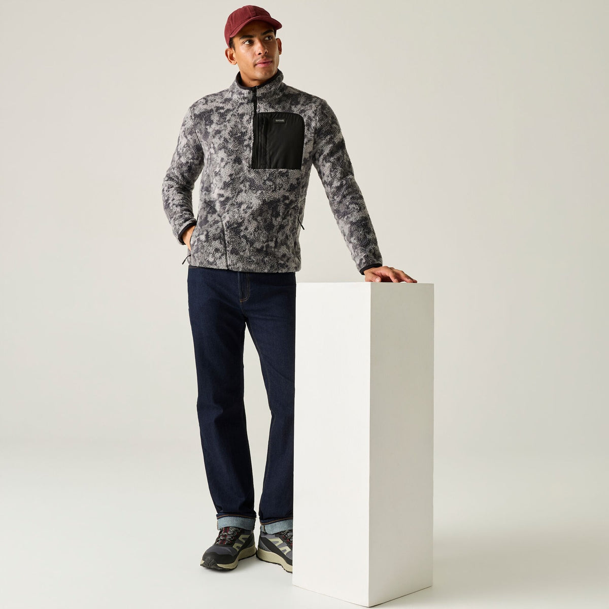 Men's Frankie Borg Half Zip Fleece - Misty Grey Winter Camo