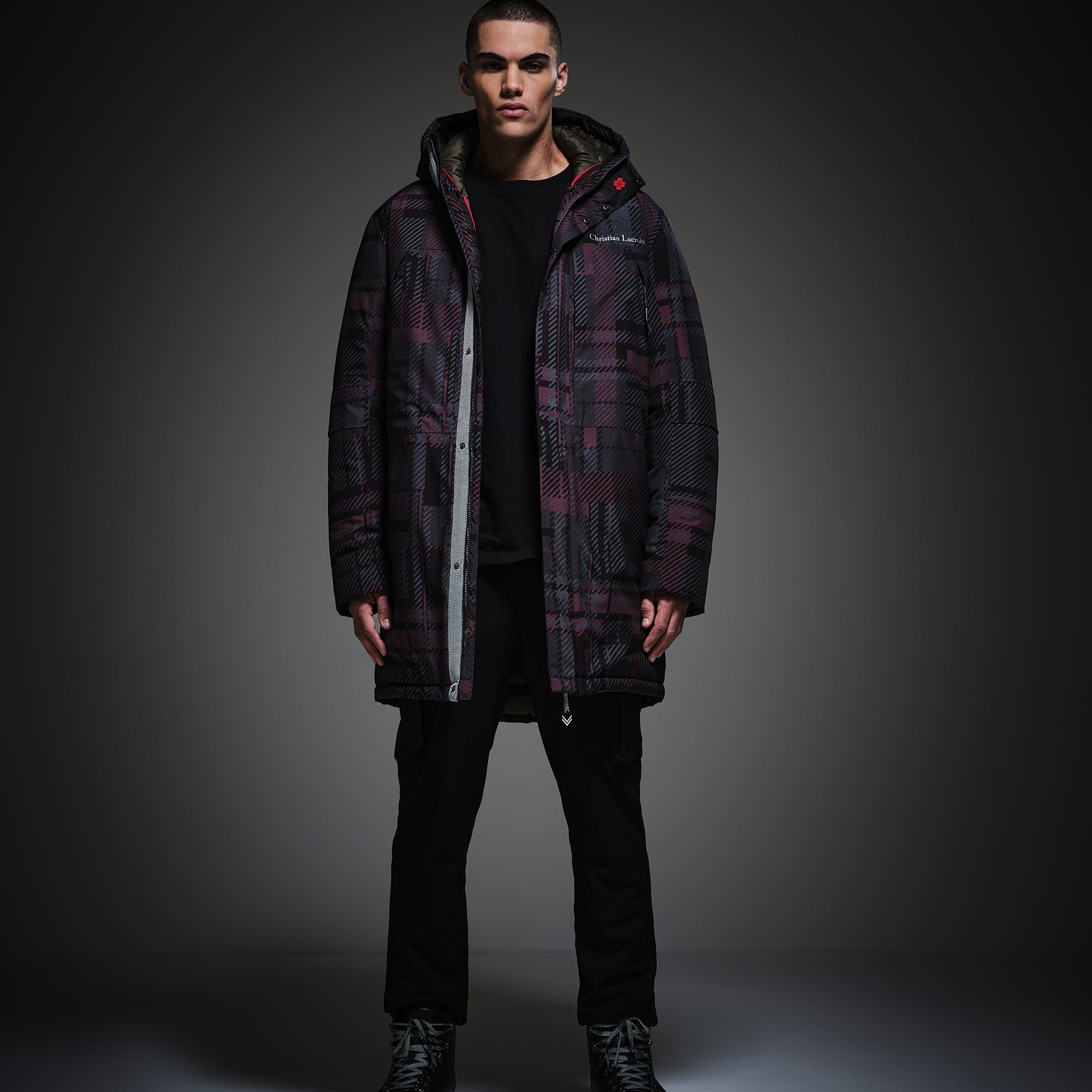 Christian Lacroix Men s Long Waterproof Jacket Tartan Print