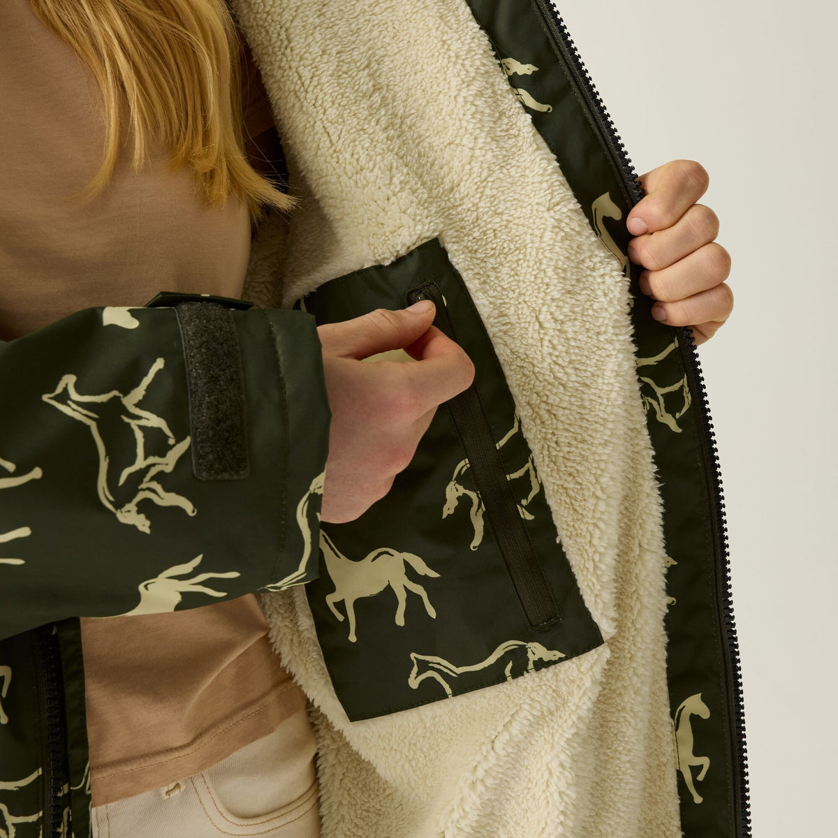 Adult's Waterproof Changing Robe - Dark Khaki Horses