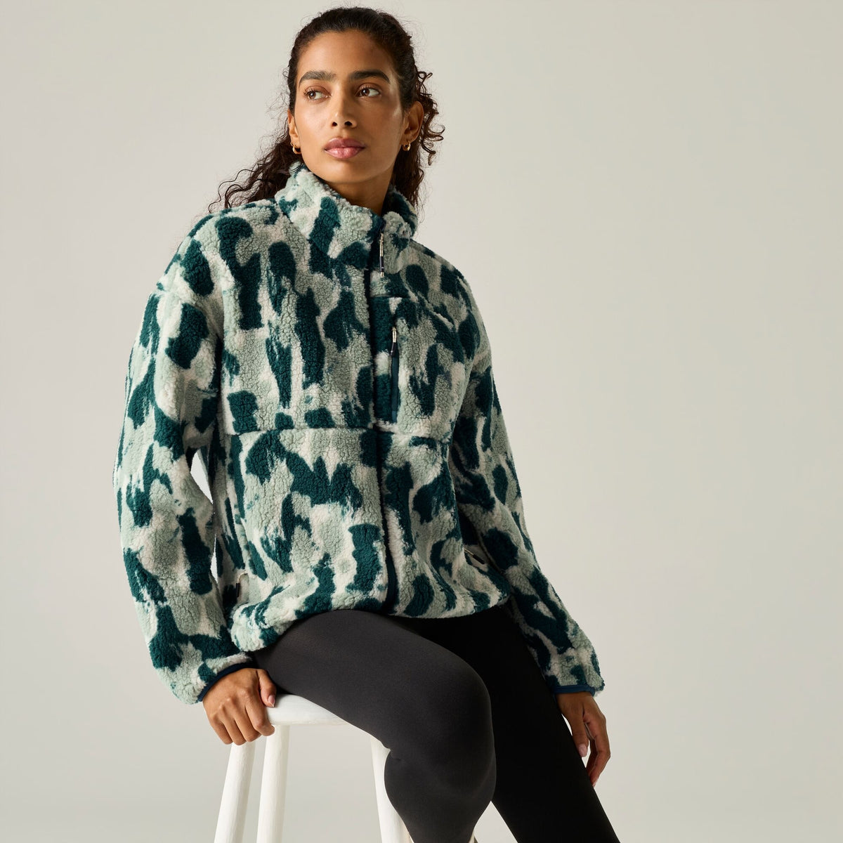 Women's Roswind Water Resistant Full Zip Fleece - Deep Pine Brushstroke Camo Print