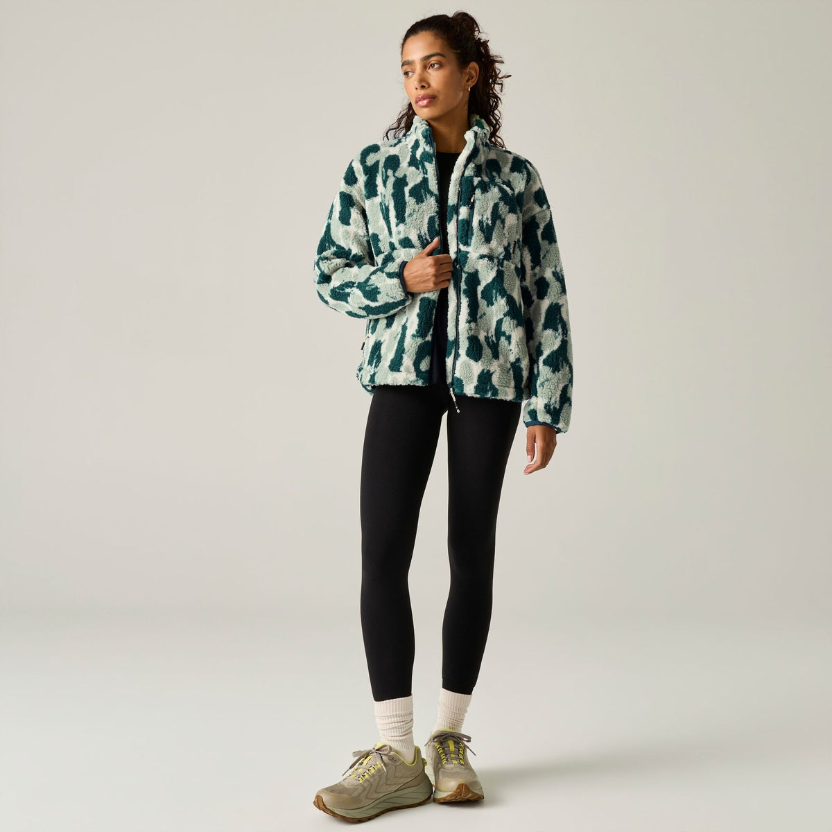 Women's Roswind Water Resistant Full Zip Fleece - Deep Pine Brushstroke Camo Print