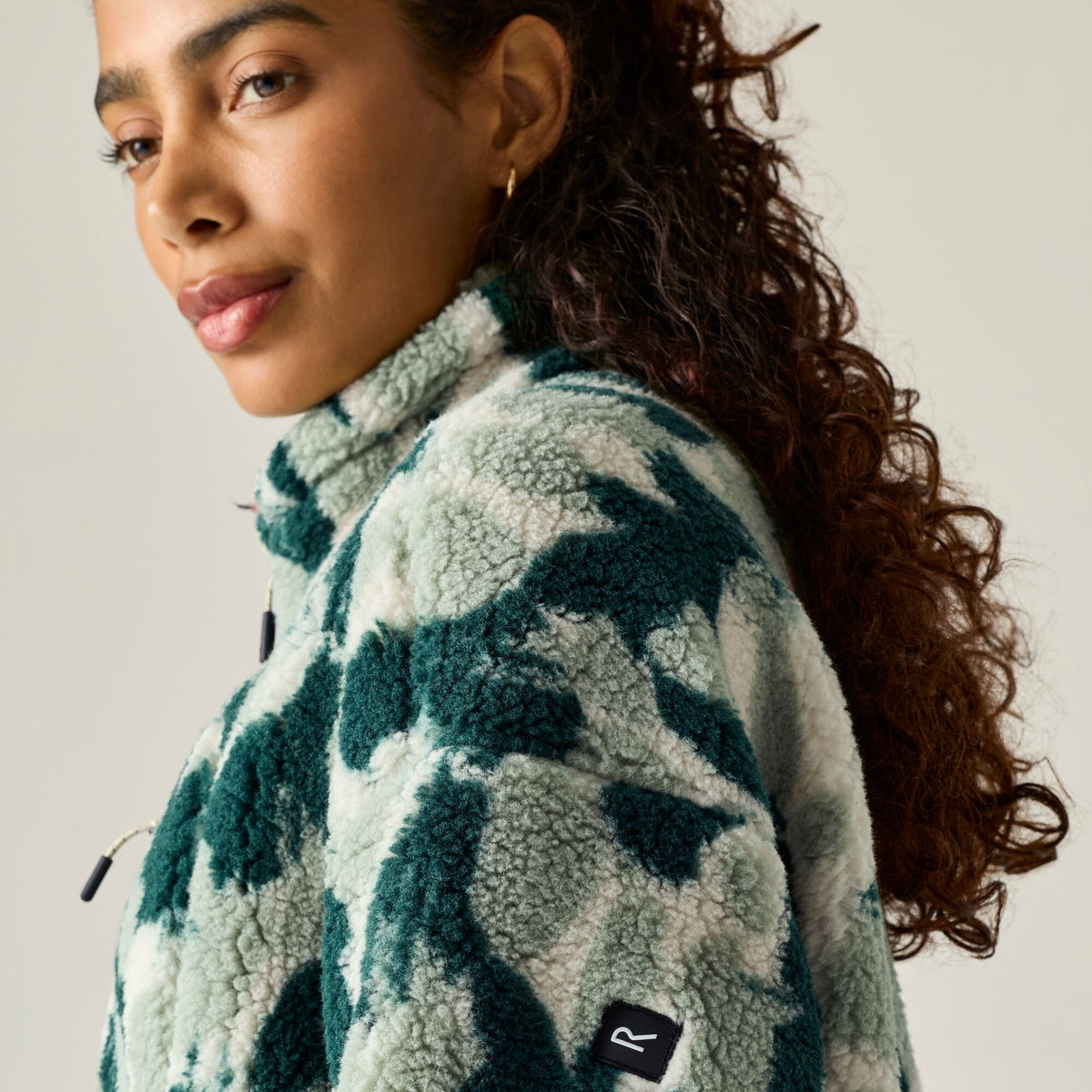 Women's Roswind Water Resistant Full Zip Fleece - Deep Pine Brushstroke Camo Print