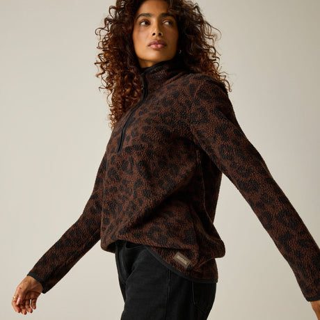 Women's Frankie Borg Half Zip Fleece Dark Textured Leopard