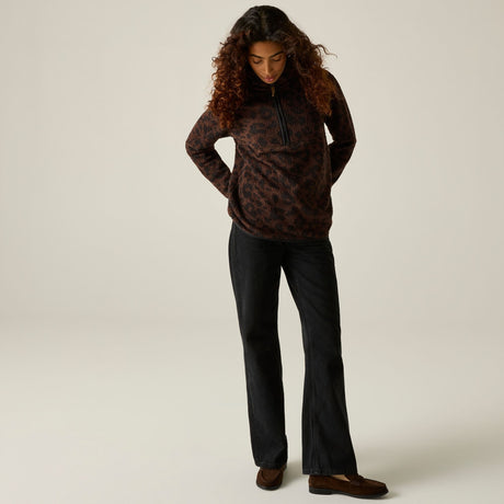 Women's Frankie Borg Half Zip Fleece Dark Textured Leopard
